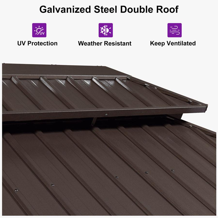 PURPLE LEAF Hardtop Gazebo Featuring Galvanized Steel Double Roof and Bronze Aluminum Frame with Curtains and Netting for Backyard with Lights-milky