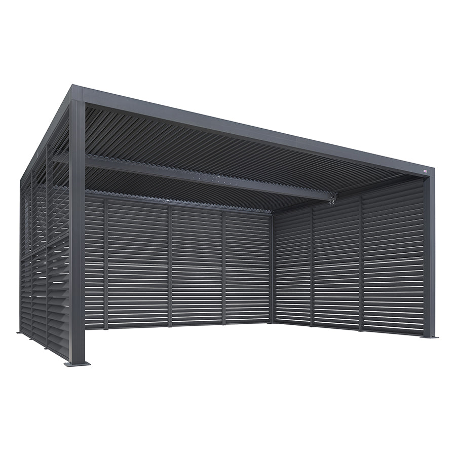 PURPLE LEAF Athena Louvered Pergola Grey Outdoor Aluminum Pergola with Shutter Wall Adjustable Gazebo Rainproof for Patio Deck Garden