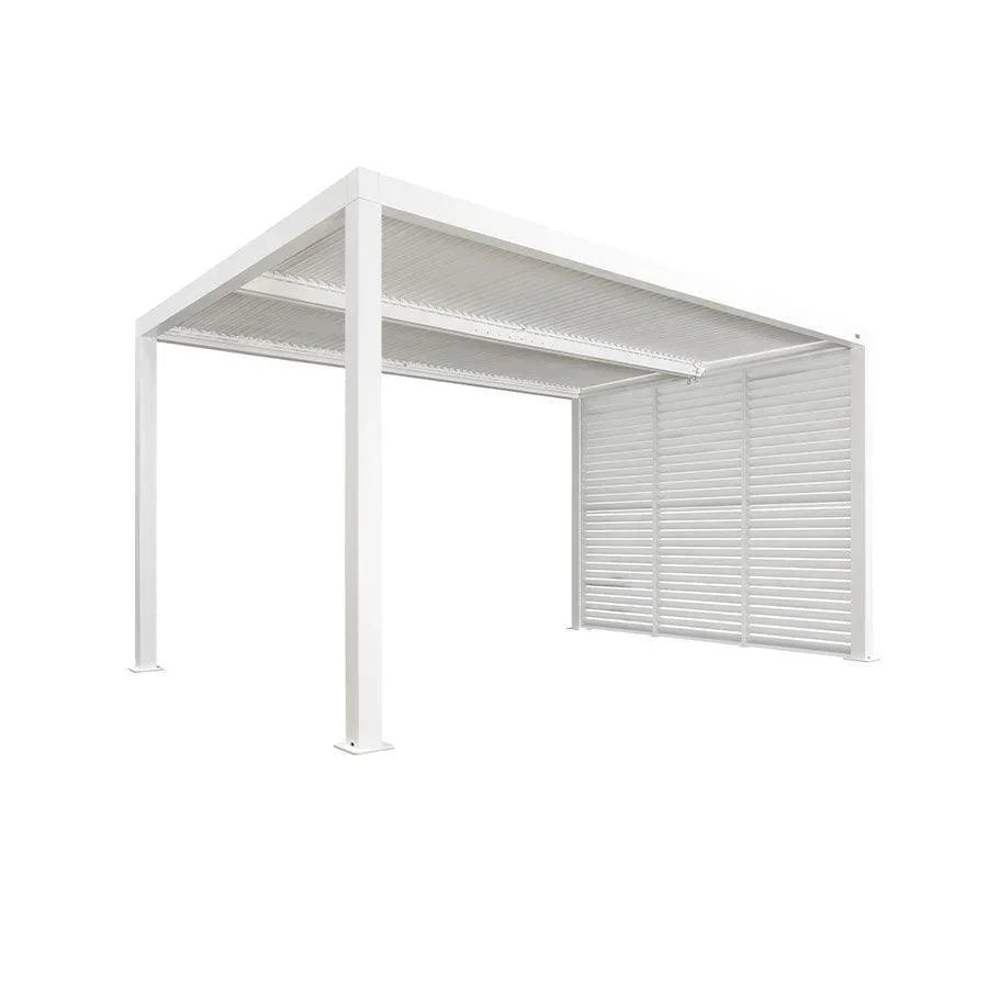 PURPLE LEAF Athena Louvered Pergola white Outdoor Aluminum Pergola with Shutter Wall Adjustable Gazebo Rainproof for Patio Deck Garden