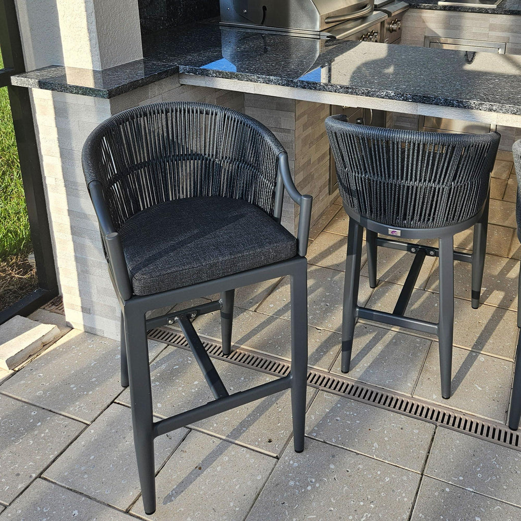 PURPLE LEAF Patio Bar Stools Set of 2 Outdoor Wicker Modern High Bar Chairs Metal Cushioned Barstools with Backs and Ergonomic Armrest