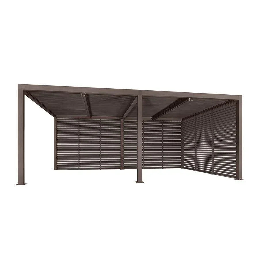 PURPLE LEAF Athena Louvered Pergola Bronze Outdoor Aluminum Pergola with Shutter Wall Adjustable Gazebo Rainproof for Patio Deck Garden
