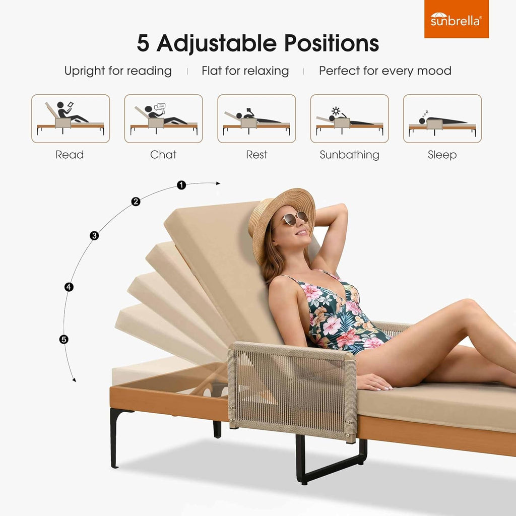 PURPLE LEAF Outdoor Chaise Lounge Sunbrella Patio Lounge Chair Recliner and Cushion for Poolside Balcony Backyard