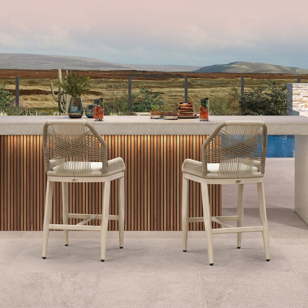 PURPLE LEAF Patio Bar Stools Counter Stools Outdoor Rattan Chairs with Back Modern Aluminum Woven Barstools for Garden Patio Kitchen Indoor