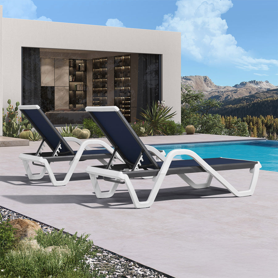 PURPLE LEAF Patio Chaise Lounge Plastic Pool Outdoor Lounge Chair with Aluminum Frame Stackable Patio Tanning Chairs for Poolside Sunbathing Beach Deck Yard