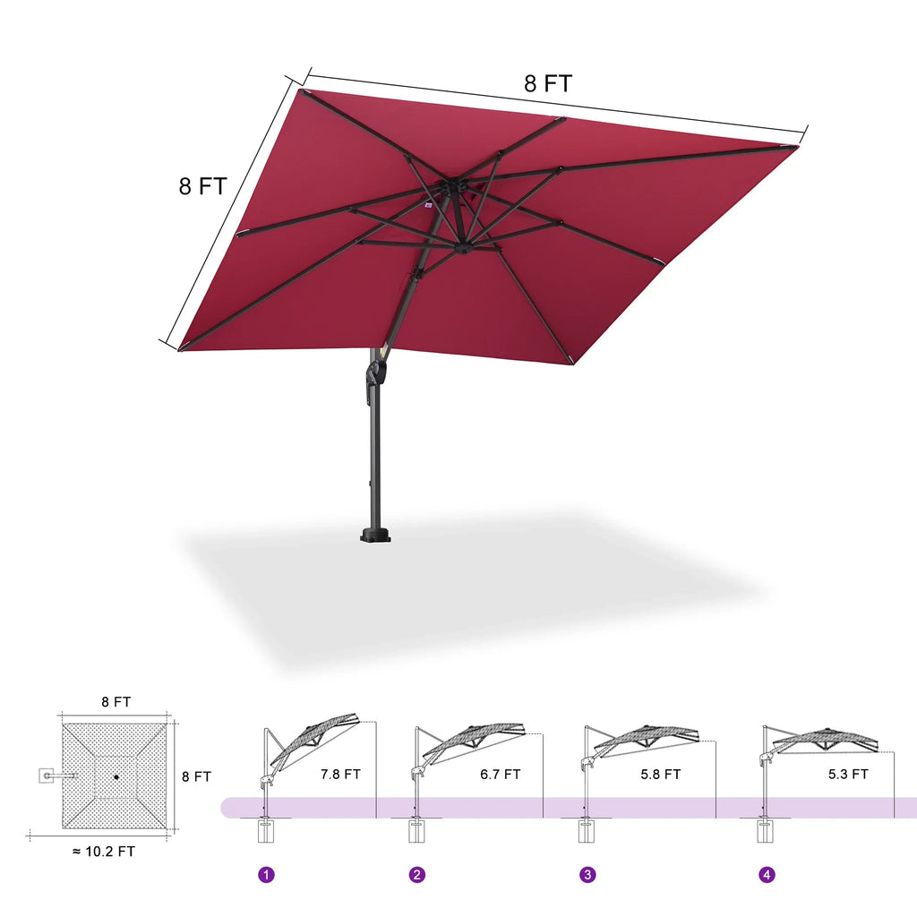 PURPLE LEAF Pool Umbrella Outdoor Cantilever Umbrella with In-ground Base