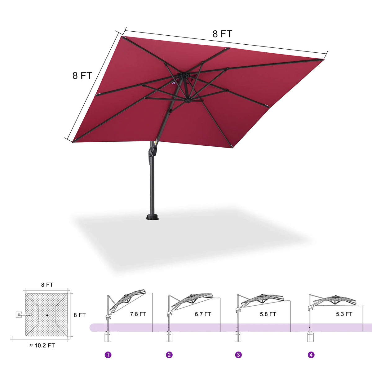 PURPLE LEAF Pool Umbrella Outdoor Cantilever Umbrella with In-ground Base
