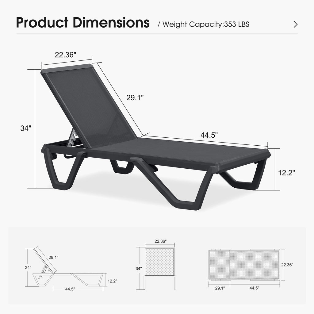 PURPLE LEAF Outdoor Chaise Lounge Patio Chair 5 Positions Adjustable Aluminum Frame with Textilene Seat Lightweight and Durable Pool Chaise Lounge for Patio Poolside Beach Yard