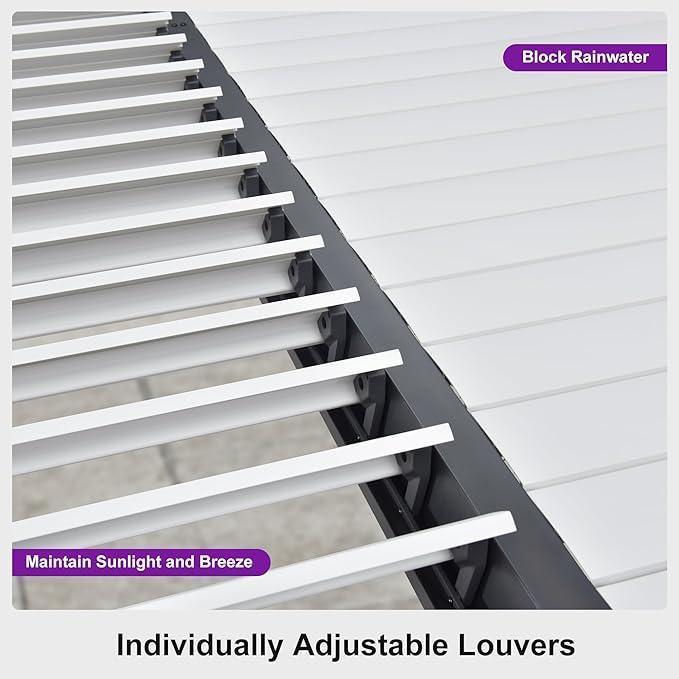 PURPLE LEAF Caesar Louvered Pergola with Milky String Lights Patio Aluminum Pergola with Independent Adjustable Rainproof Roof With Milky Lights