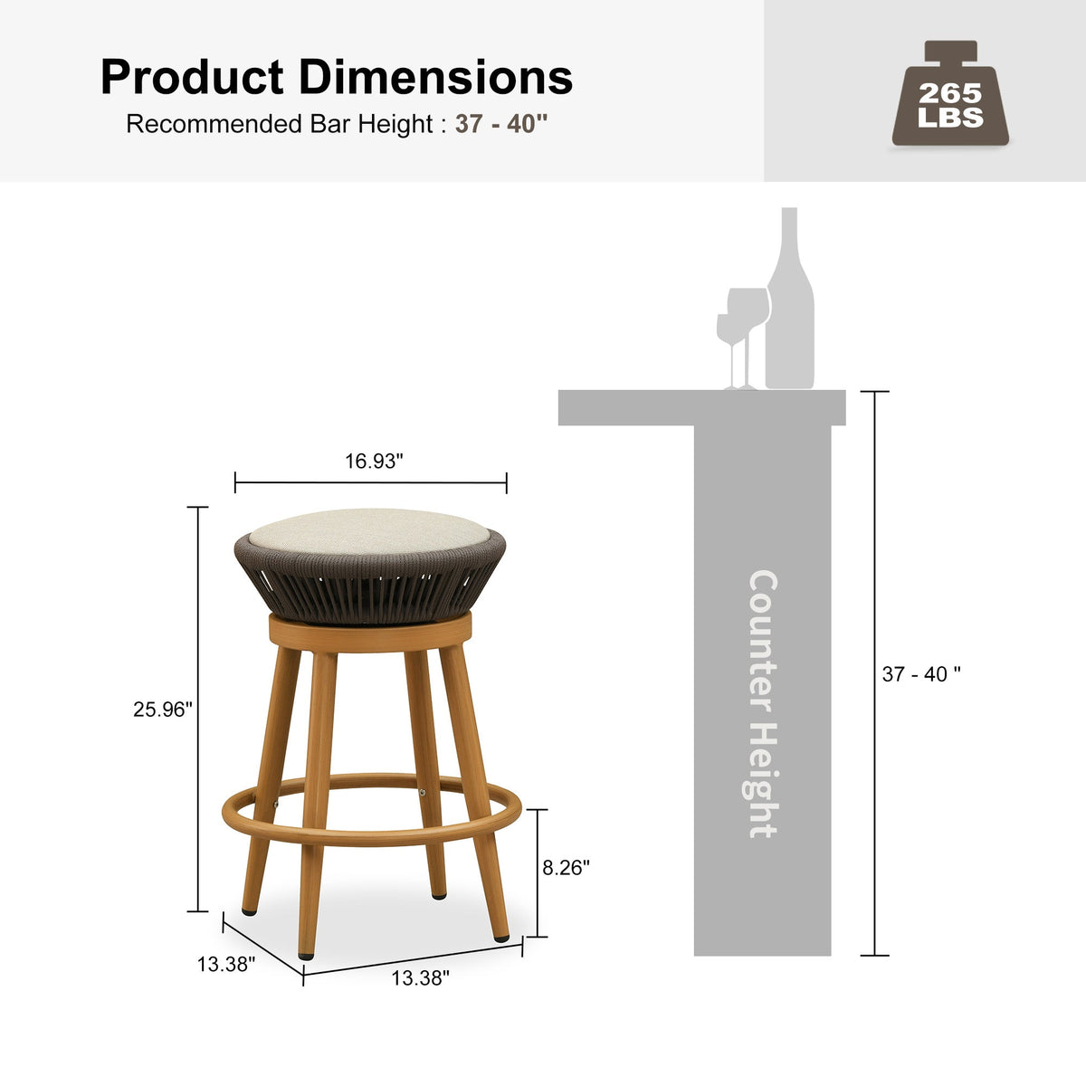 PURPLE LEAF Outdoor Swivel Bar Stools Set of 2 Metal Modern Rattan Bar Chairs with Backrest Aluminum Woven Barstools with Cushions