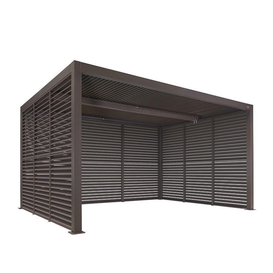 PURPLE LEAF Athena Louvered Pergola Bronze Outdoor Aluminum Pergola with Shutter Wall Adjustable Gazebo Rainproof for Patio Deck Garden
