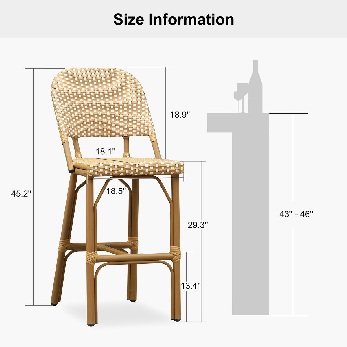PURPLE LEAF Outdoor Bar Height Stools Set of 2 French Country Patio Rattan Bar Stool Chairs Outdoor Armless Barstools for Porch Garden Indoor Kitchen