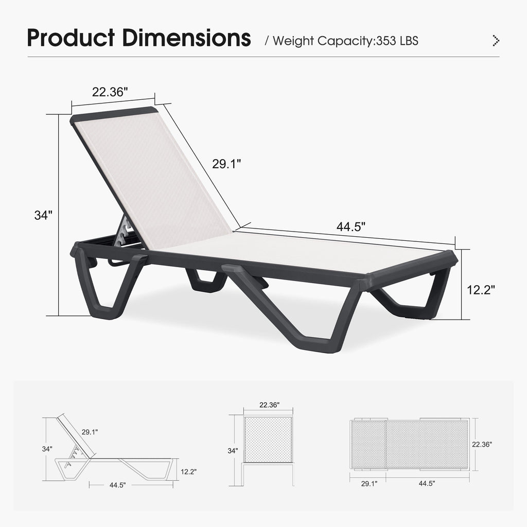PURPLE LEAF Outdoor Chaise Lounge Patio Chair 5 Positions Adjustable Aluminum Frame with Textilene Seat Lightweight and Durable Pool Chaise Lounge for Patio Poolside Beach Yard