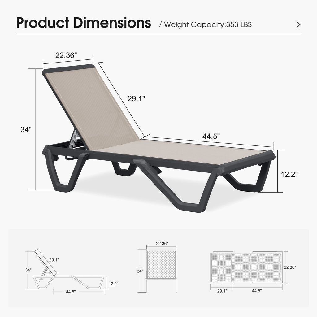 PURPLE LEAF Outdoor Chaise Lounge Patio Chair 5 Positions Adjustable Aluminum Frame with Textilene Seat Lightweight and Durable Pool Chaise Lounge for Patio Poolside Beach Yard