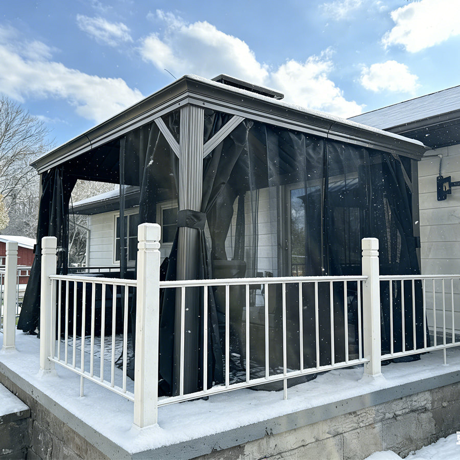 PURPLE LEAF Patio Gazebo for Pool Light Grey Hardtop Galvanized Steel Roof with Reinforcement Support Rod