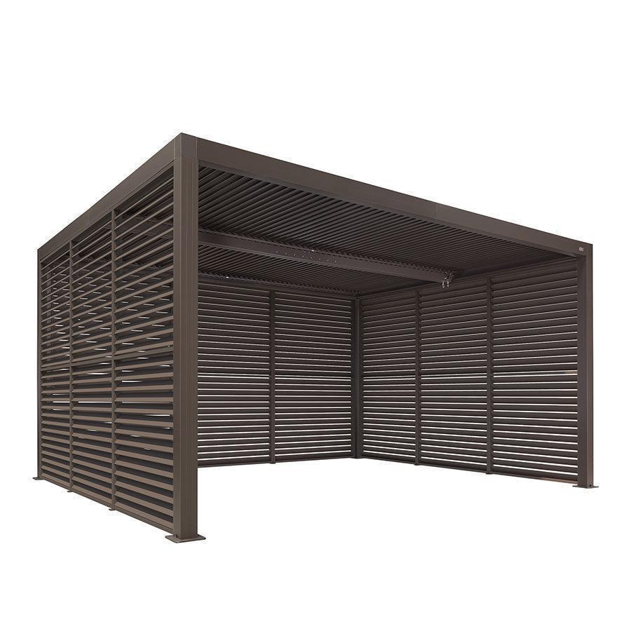 PURPLE LEAF Athena Louvered Pergola Bronze Outdoor Aluminum Pergola with Shutter Wall Adjustable Gazebo Rainproof for Patio Deck Garden