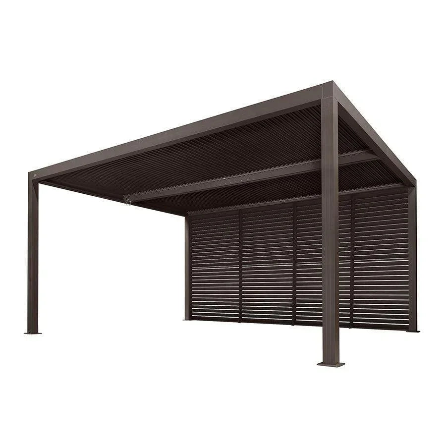 PURPLE LEAF Athena Louvered Pergola Bronze Outdoor Aluminum Pergola with Shutter Wall Adjustable Gazebo Rainproof for Patio Deck Garden