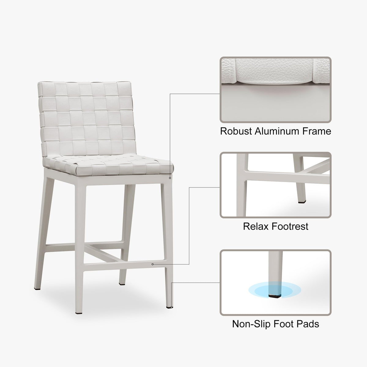 PURPLE LEAF Outdoor Counter Height Stools Set of 2, PU Leather Patio Bar Set with Aluminum Frame, Bar Chairs for Poolside, Garden, Kitchen Island