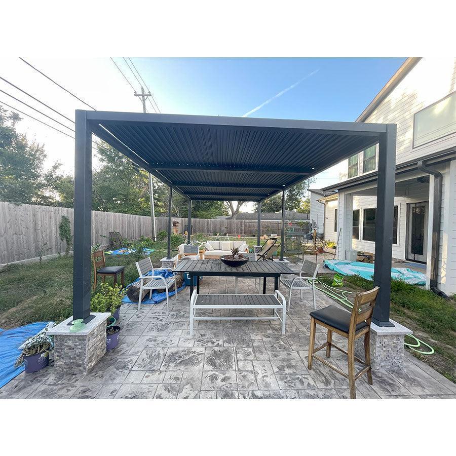 PURPLE LEAF Caesar Louvered Pergola Outdoor Adjustable Louvre Shade Modern Patio Aluminum Pergola with  Yellow Lights