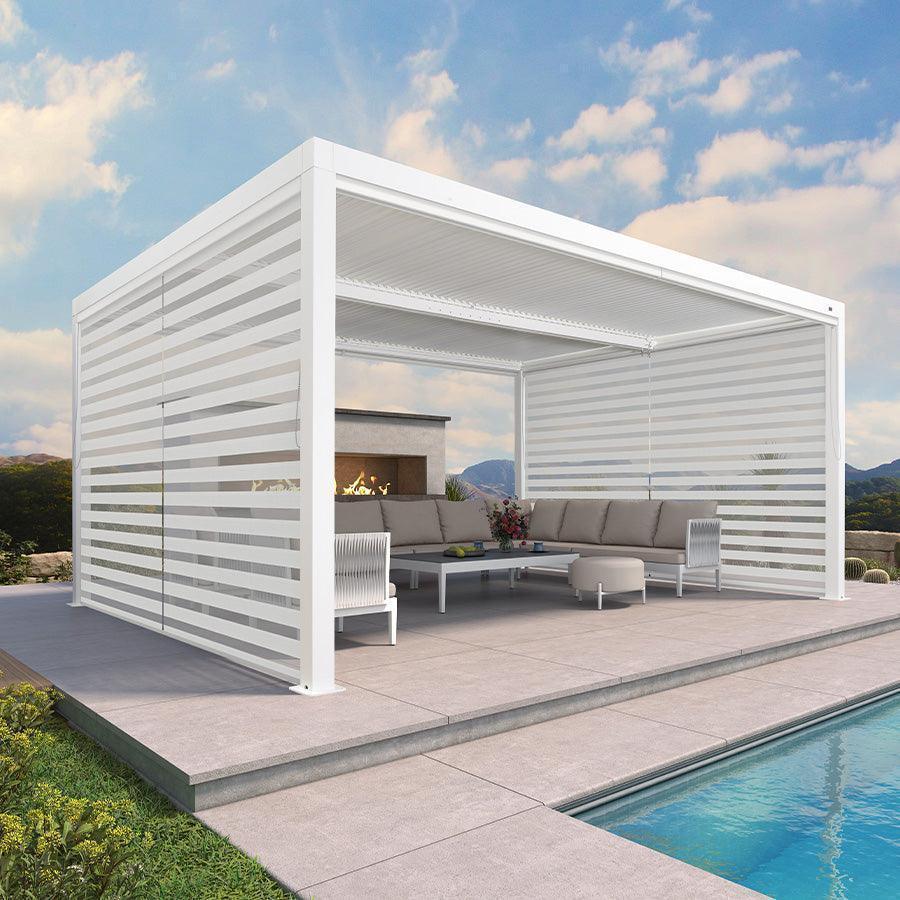 PURPLE LEAF Athena Louvered Pergola White Outdoor Aluminum Pergola with Roller Blind Adjustable Gazebo for Patio Deck Garden