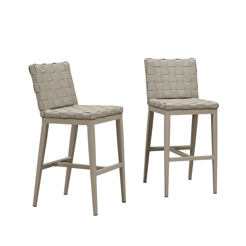 PURPLE LEAF Outdoor Counter Height Stools Set of 2, PU Leather Patio Bar Set with Aluminum Frame, Bar Chairs for Poolside, Garden, Kitchen Island