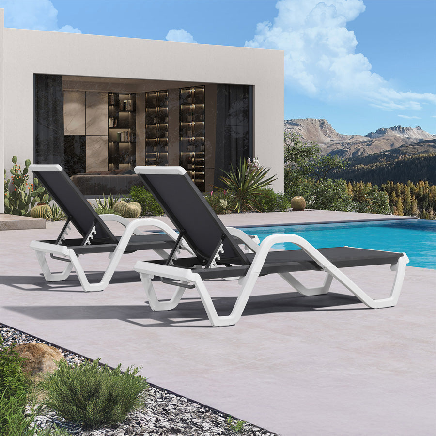 PURPLE LEAF Patio Chaise Lounge Plastic Pool Outdoor Lounge Chair with Aluminum Frame Stackable Patio Tanning Chairs for Poolside Sunbathing Beach Deck Yard