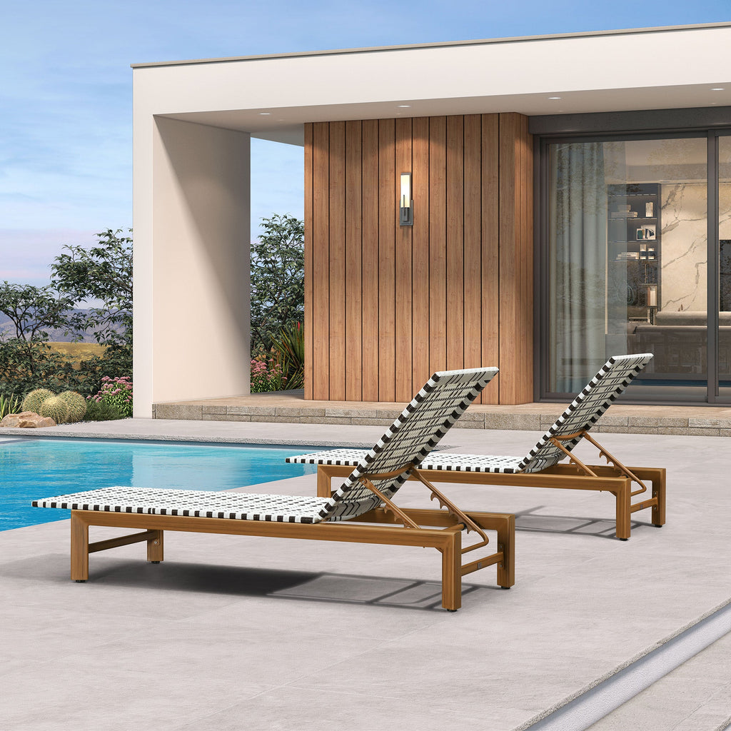 PURPLE LEAF Outdoor Teak Chaise Lounge Chair, Wood Grain Aluminum Outdoor Pool Lounge Chairs with Adjustable Backrest, Breathable Recliner for Patio, Poolside, Garden