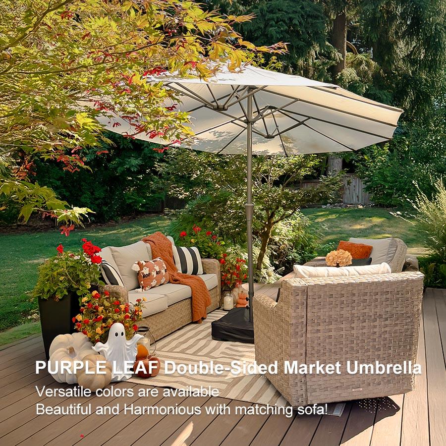 PURPLE LEAF Double-Sided Market Umbrella Large Rectangular Patio Umbrellas with Base