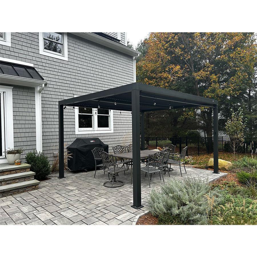 PURPLE LEAF Caesar Louvered Pergola with Milky String Lights Patio Aluminum Pergola with Independent Adjustable Rainproof Roof Hardtop Pergola for Outdoor Deck Garden Yard