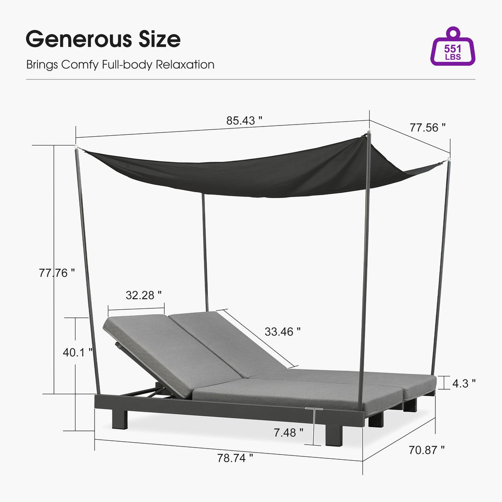 PURPLE LEAF Outdoor Luxury Daybed for Patio,  Poolside Chaise Lounge Bed with Cushion, Olefin Blend Fabric, Aluminum Frame Sunbed for Deck and Backyard