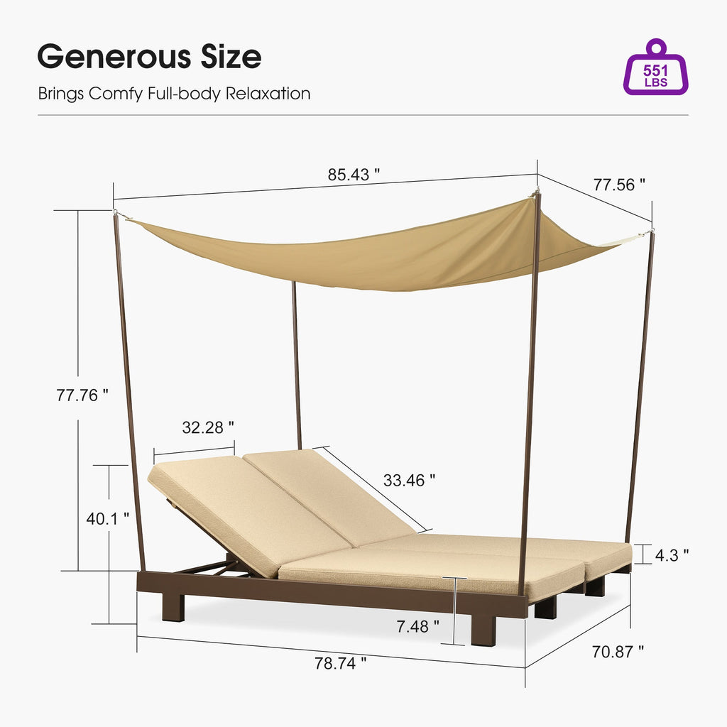 PURPLE LEAF Outdoor Luxury Daybed for Patio,  Poolside Chaise Lounge Bed with Cushion, Olefin Blend Fabric, Aluminum Frame Sunbed for Deck and Backyard