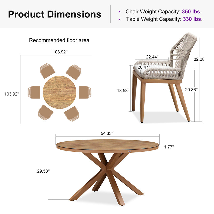 PURPLE LEAF Round Outdoor Dining Set Patio Aluminum Dining Set Round Table and Wicker Chairs with Sunbrella Cushions for Kitchen Deck