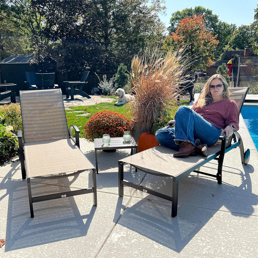 PURPLE LEAF Outdoor Chaise Lounge Patio Pool Lounger Aluminum Chairs with Side Table Adjustable Tanning Recliner for Outside Yard Deck Lawn Garden Beach