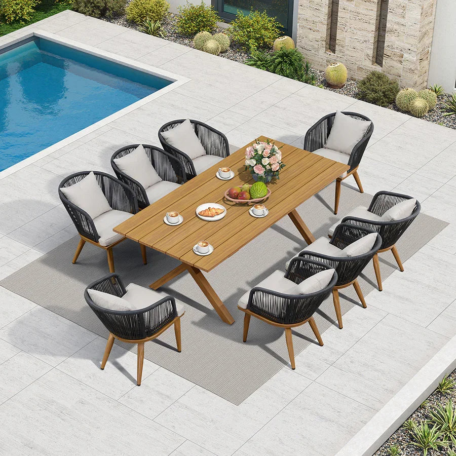 PURPLE LEAF Teak Patio Dining Set with Cushions and Pillow All-Weather Wicker Patio Table Set for Garden, Deck, and Yard