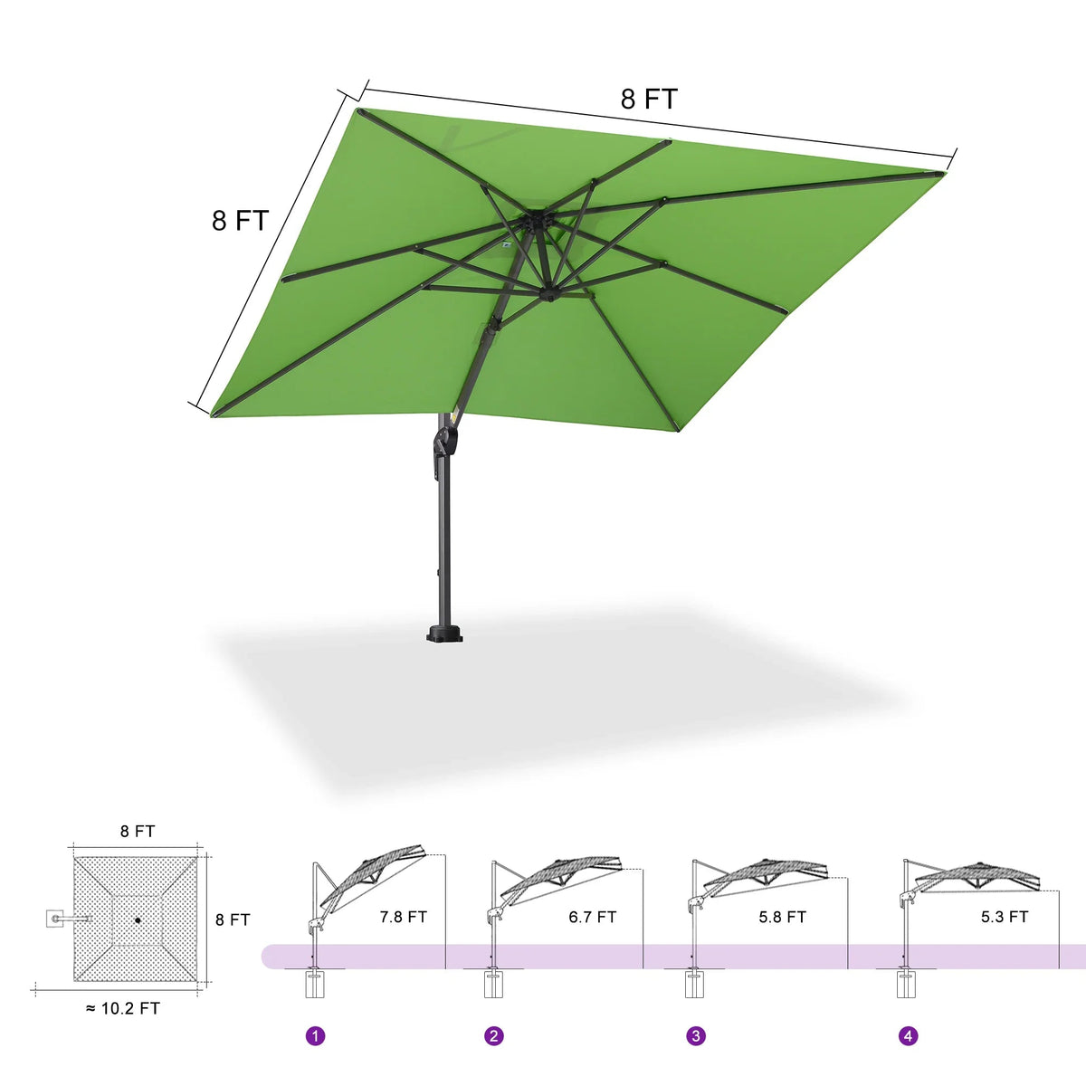 PURPLE LEAF Pool Umbrella Outdoor Cantilever Umbrella with In-ground Base