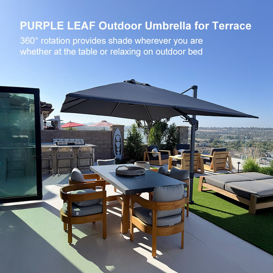 PURPLE LEAF Lateral Tilt Patio Umbrella with Base, 360° Swivel Cantilever Umbrella with Stand