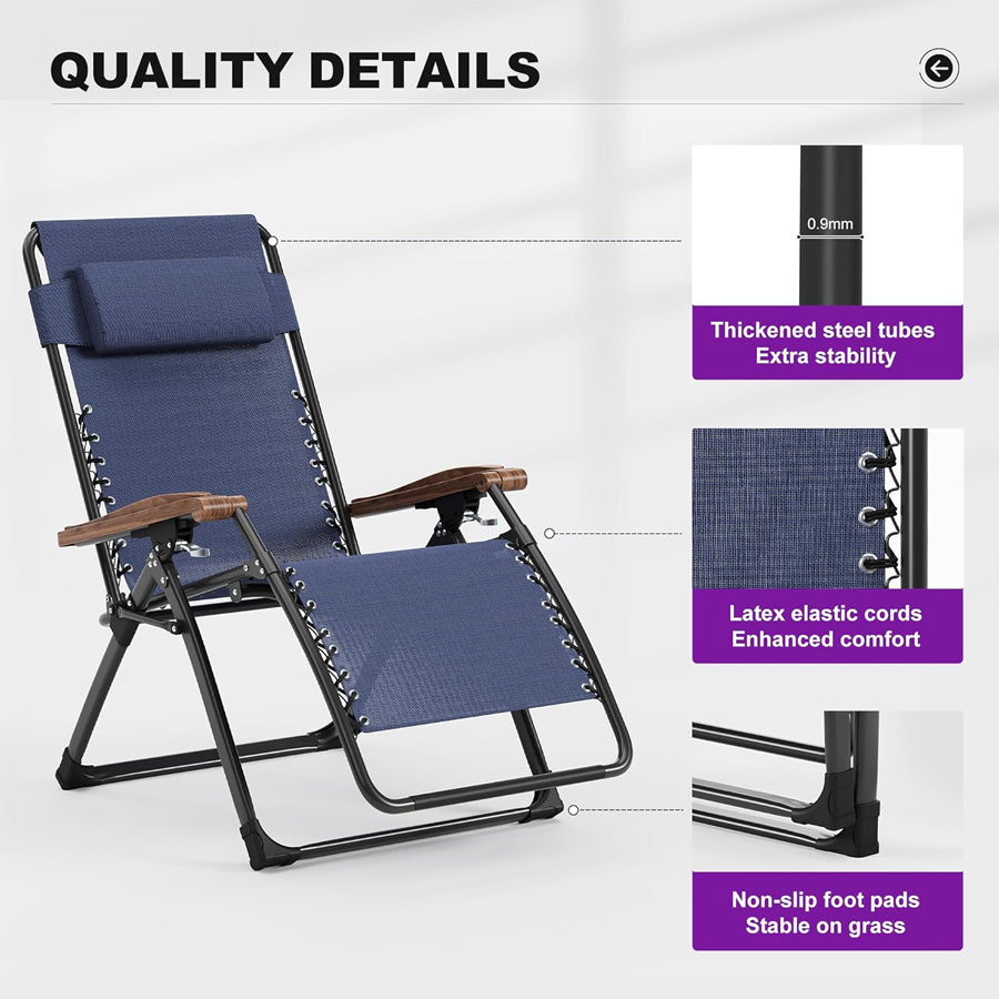 PURPLE LEAF Outdoor Reclining Chair Patio Zero Gravity Chaise Lounge Folding Chair with Removable Cushion Adjustable Headrest for Lawn Camping Beach Pool