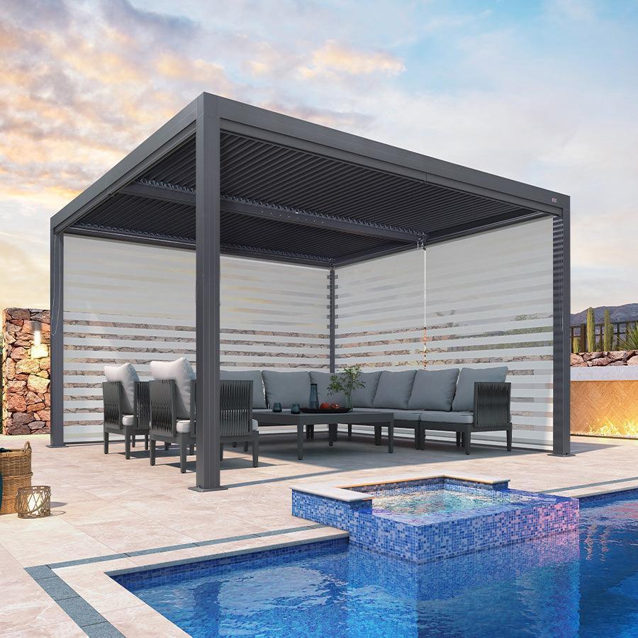 PURPLE LEAF Athena Louvered Pergola Grey Outdoor Aluminum Pergola with Roller Blind Adjustable Gazebo for Patio Deck Garden