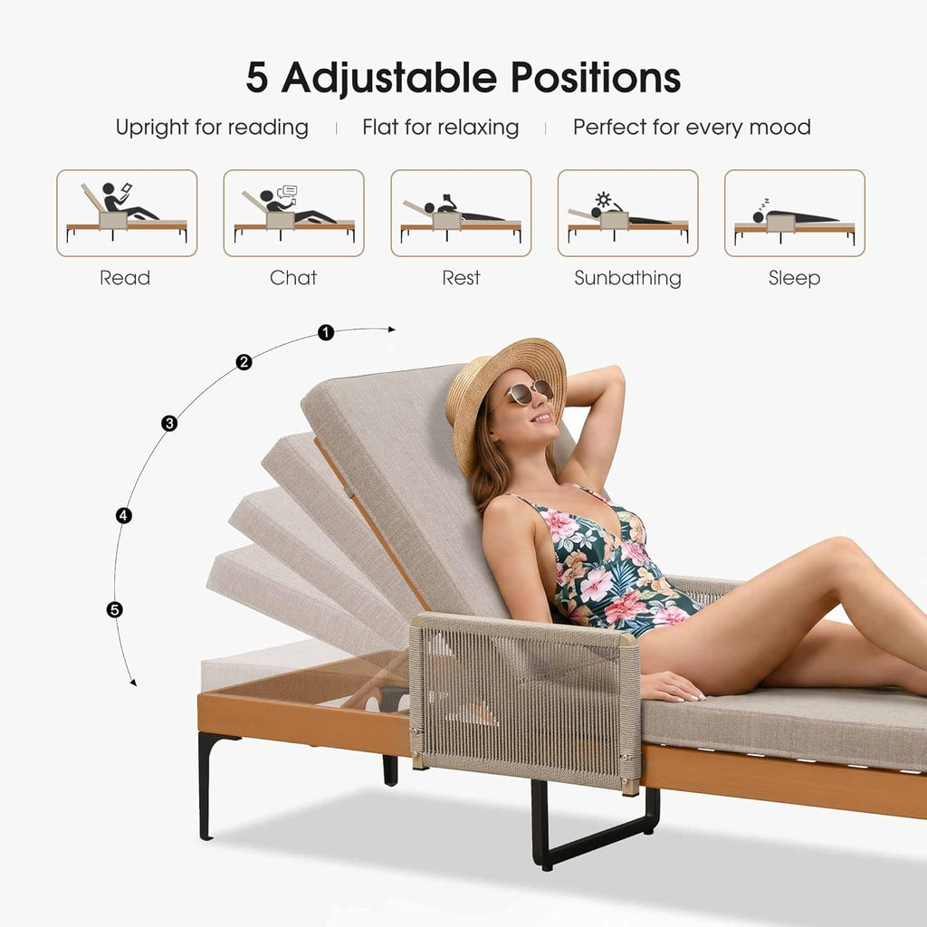 PURPLE LEAF Outdoor Chaise Lounge Sunbrella Patio Lounge Chair Recliner and Cushion for Poolside Balcony Backyard