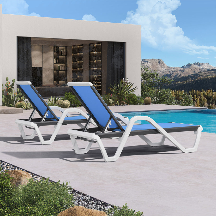 PURPLE LEAF Patio Chaise Lounge Plastic Pool Outdoor Lounge Chair with Aluminum Frame Stackable Patio Tanning Chairs for Poolside Sunbathing Beach Deck Yard