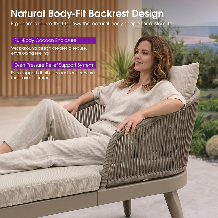 PURPLE LEAF Outdoor Chaise Lounge Thick Cushion, Aluminum Frame Patio Lounge Chair with Pillow & Lumbar Support, Wicker Armrests Sun Lounger for Poolside, Backyard, All-Weather Use