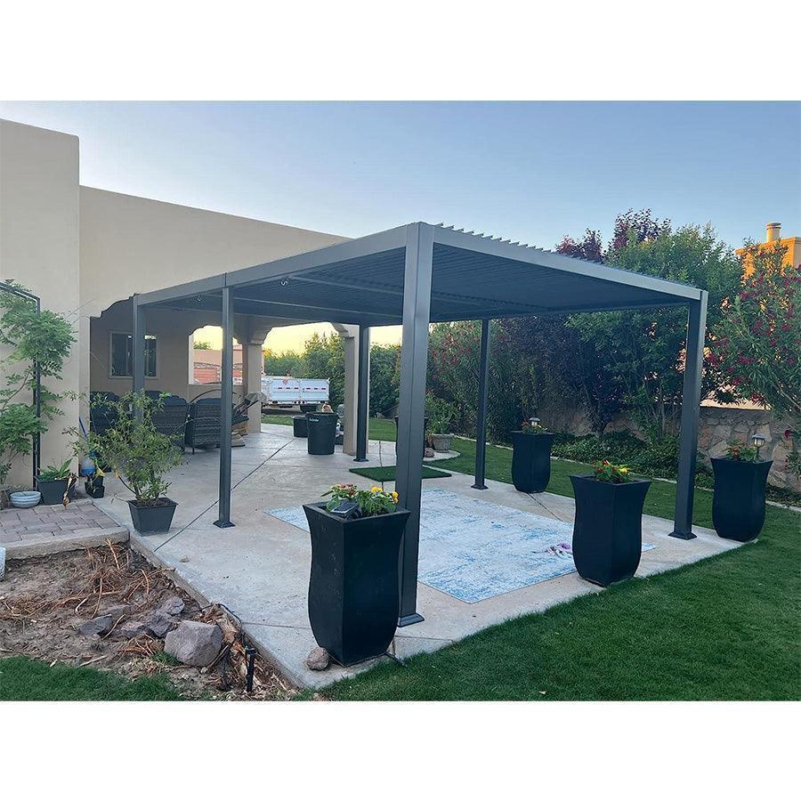 PURPLE LEAF Caesar Solar Louvered Pergola with LED Strip Lights and Control Panel Aluminum Outdoor Pergola with Adjustable Roof for Patio Deck Garden Yard Gray