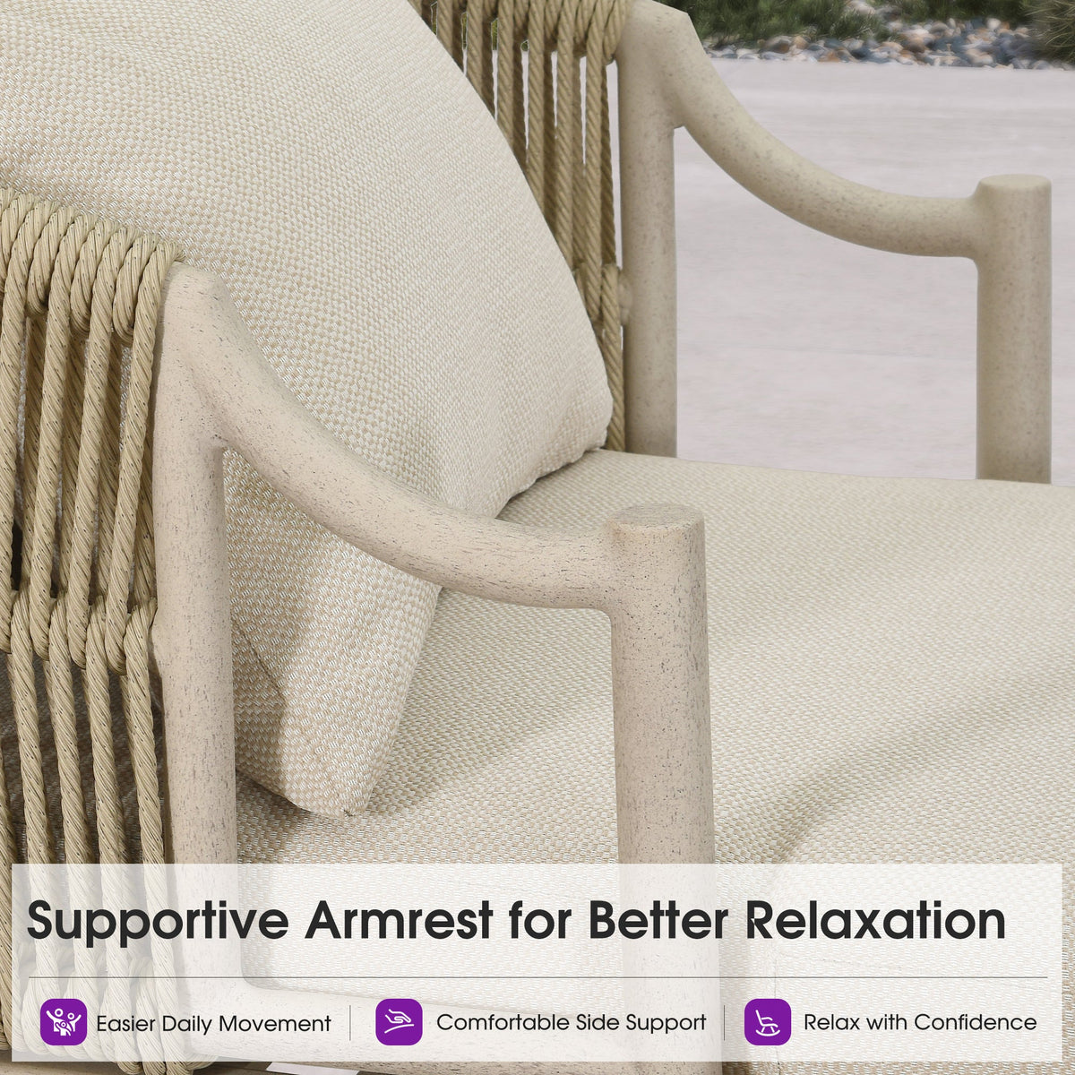 PURPLE LEAF Outdoor Lounge Chair, Patio Chaise Lounge with Cushioned Seat & Supportive Armrests, Ergonomic Aluminum Pool Lounge Chairs for Backyard Deck Poolside