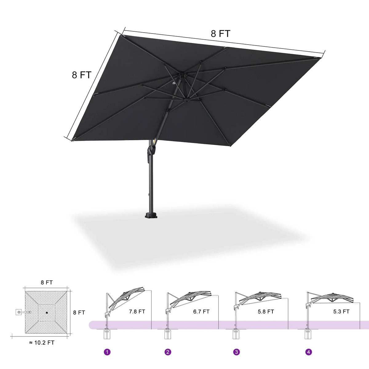 PURPLE LEAF Pool Umbrella Outdoor Cantilever Umbrella with In-ground Base