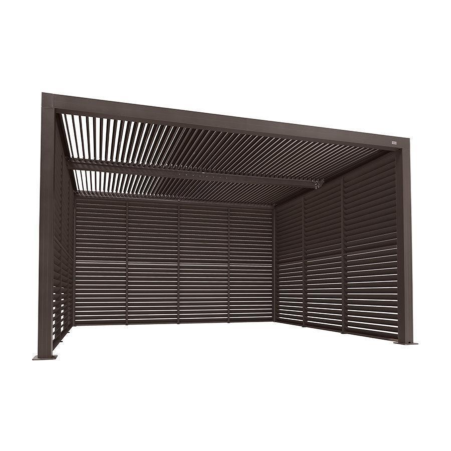 PURPLE LEAF Athena Louvered Pergola Bronze Outdoor Aluminum Pergola with Shutter Wall Adjustable Gazebo Rainproof for Patio Deck Garden