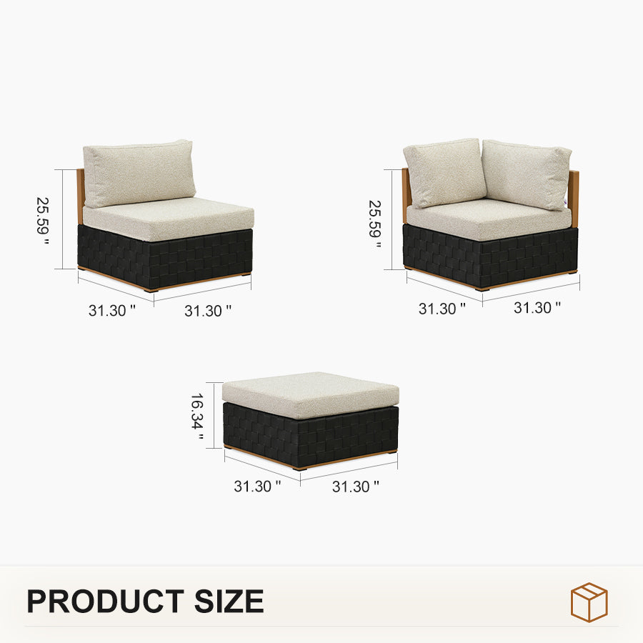 PURPLE LEAF Griffin L-shaped Patio Conversation Set Black with Cushion Pillows Ottoman and Premium Leather for Patio Balcony