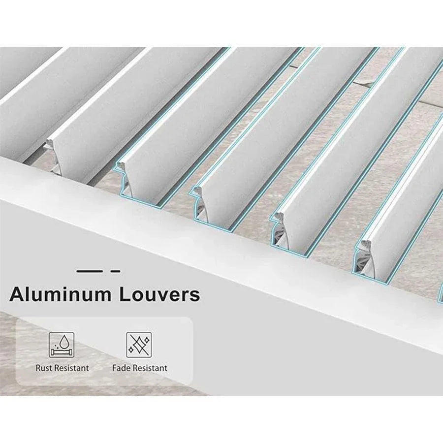 PURPLE LEAF Athena Louvered Pergola White Outdoor Aluminum Pergola with Roller Blind Adjustable Gazebo for Patio Deck Garden