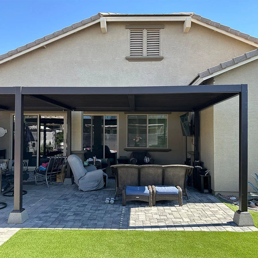 PURPLE LEAF Athena Outdoor Louvered Pergola Adjustable Metal Roof Bronze Hardtop Gazebo Patio Pavilion