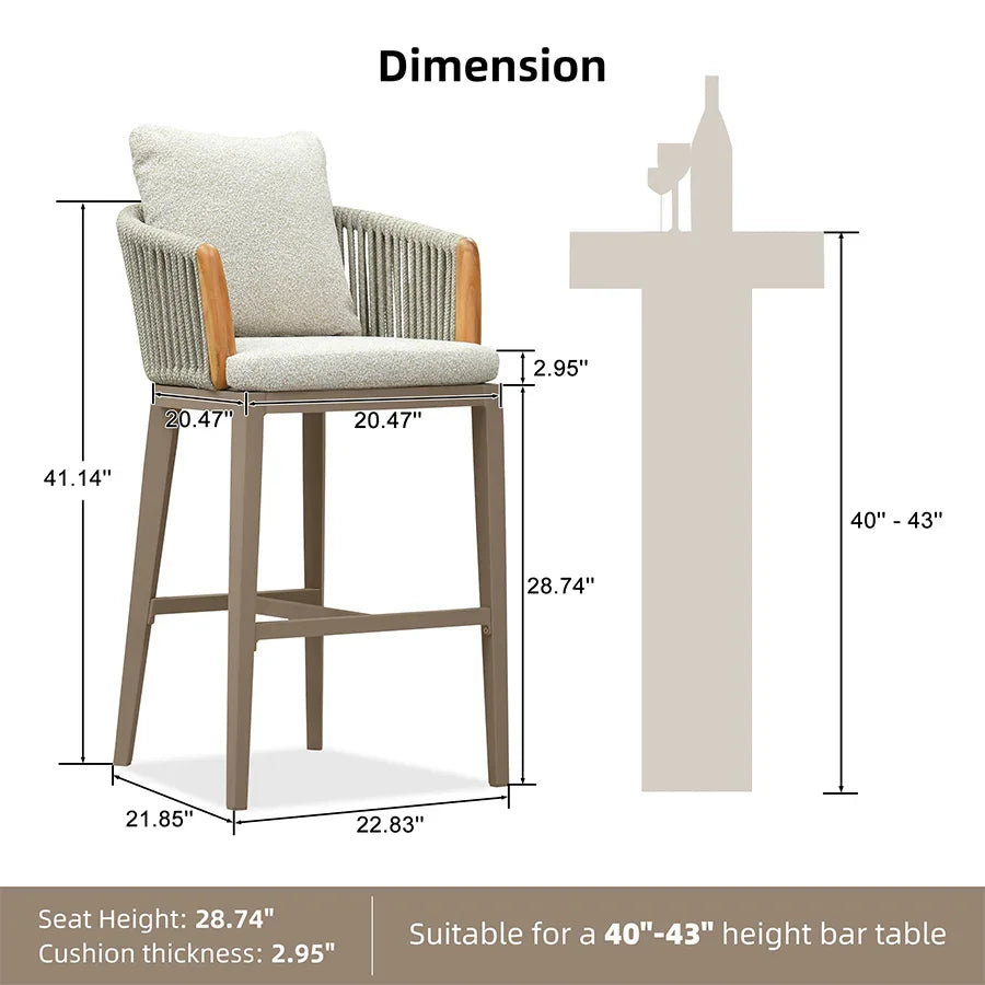 PURPLE LEAF Hailar Outdoor Bar Stools Chair Modern Rattan Bar Stool with Back and Cushion for Balcony, Indoor or Outdoor, Kitchen Island