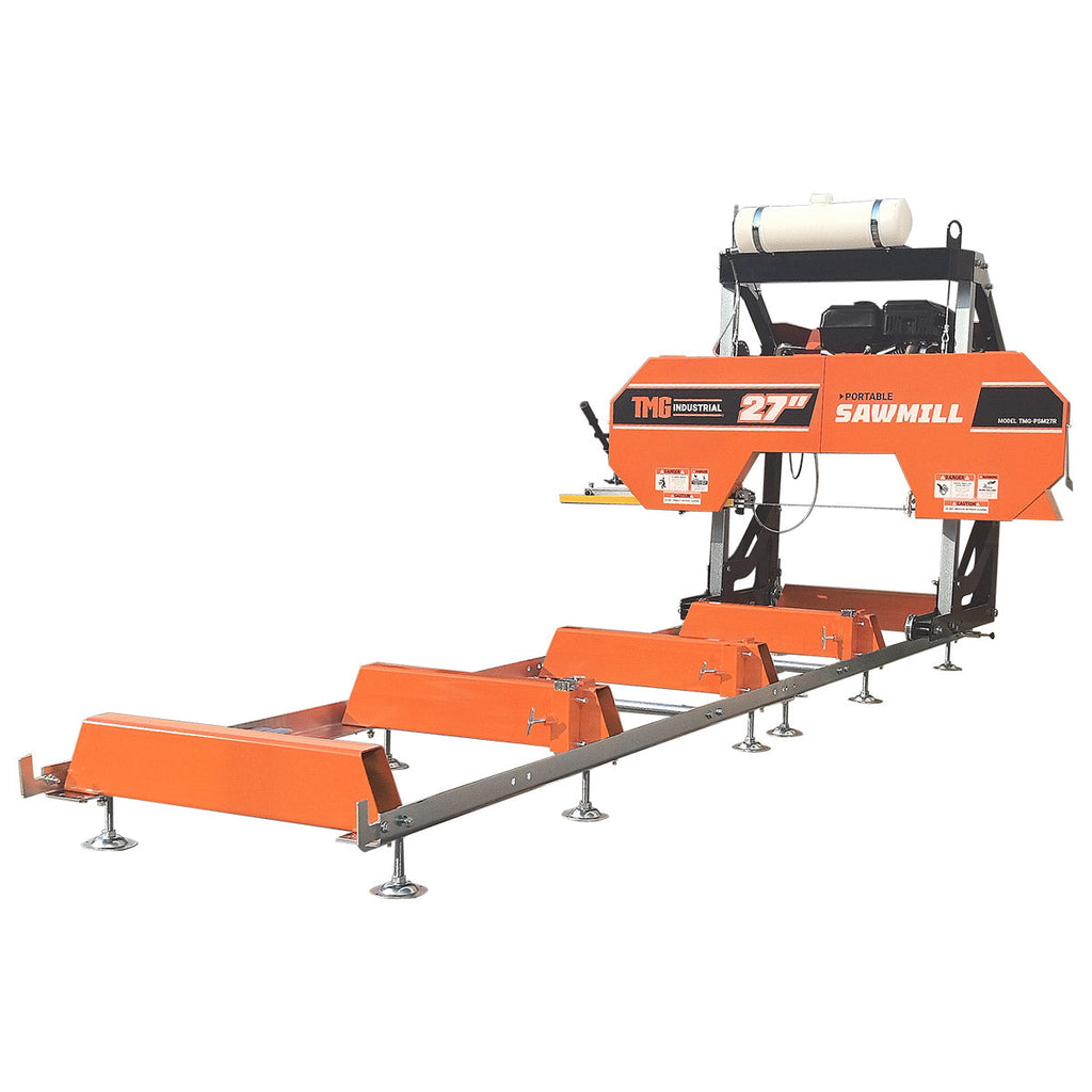 27” Portable Sawmill, 10’ Log Length Capacity, 27” Log Diameter, 15 HP RATO-R420 Engine, 12-¾’ Track Length (Extensions Available), TMG-PSM27R