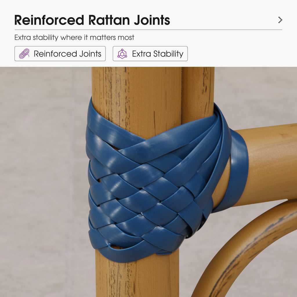 PURPLE LEAF Patio French Counter Stool Set of 2 Outdoor Backrest Barstools Aluminum Frame Woven Rattan for Indoor Kitchen Garden Balcony Restaurant